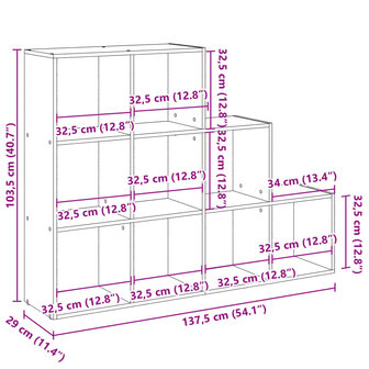 Kamerscherm / boekenkast 3-laags 137,5x29x103,5 cm hout zwart 11