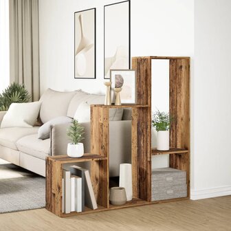 Kamerscherm / boekenkast 3-laags 123x29x123 cm hout oud hout 4