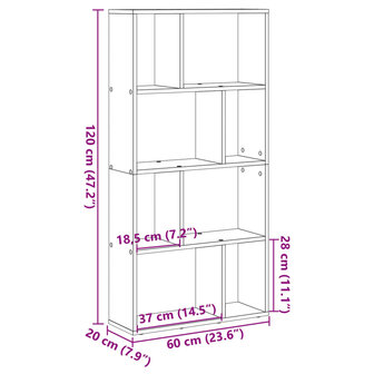 Boekenkast 60x20x120 cm bewerkt hout zwart 11