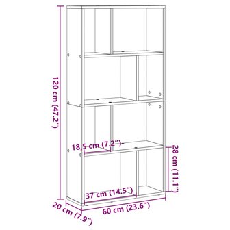 Boekenkast 60x20x120 cm bewerkt hout bruin eikenkleurig 11