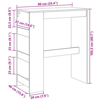 Bartafel met rekken 90x40x103,5 cm bewerkt hout zwart 9