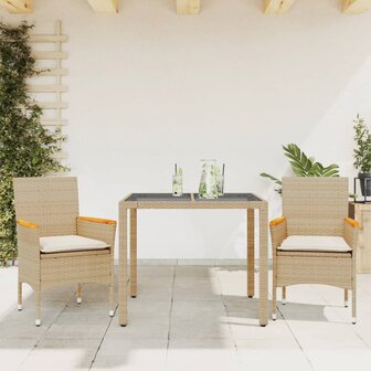 3-delige Tuinset met kussens poly rattan en glas beige 1