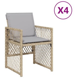 Tuinstoelen 4 st met kussens poly rattan gemengd beige 2