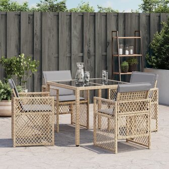 Tuinstoelen 4 st met kussens poly rattan gemengd beige 3