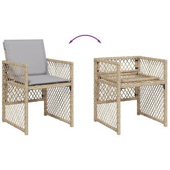 Tuinstoelen 4 st met kussens poly rattan gemengd beige 8