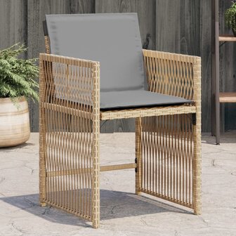 Tuinstoelen 4 st met kussens poly rattan gemengd beige 1