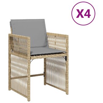 Tuinstoelen 4 st met kussens poly rattan gemengd beige 2