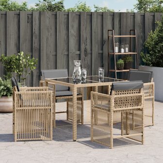 Tuinstoelen 4 st met kussens poly rattan gemengd beige 3