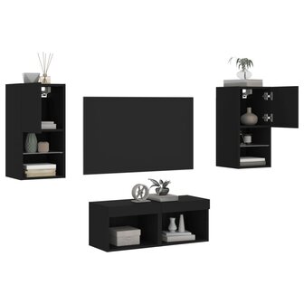 4-delige tv-wandmeubelset met LED-verlichting zwart 5