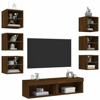 8-delige Tv-wandmeubelset met LED bewerkt hout bruineikenkleur 4