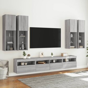 7-delige Tv-wandmeubelset met LED-verlichting grijs sonoma 4