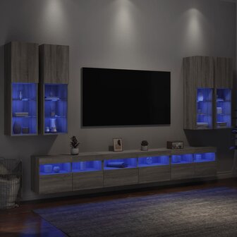 7-delige Tv-wandmeubelset met LED-verlichting grijs sonoma 1