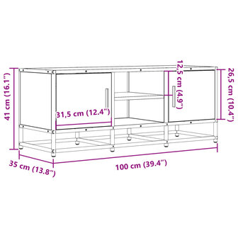 Tv-meubel 100x35x41 cm bewerkt hout metaal sonoma eikenkleurig 10