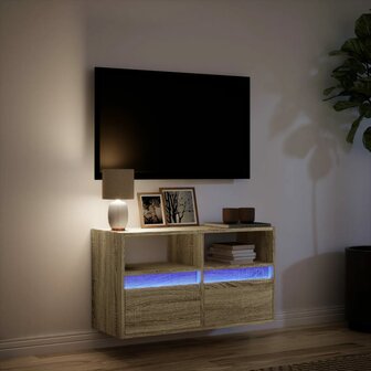 Tv-wandmeubel met LED-verlichting 80x31x45 cm sonoma eikenkleur 5