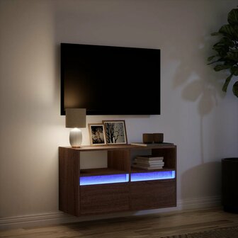 Tv-wandmeubel met LED-verlichting 80x31x45 cm bruin eikenkleur 5