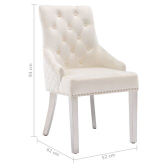 Eetkamerstoelen 2 st fluweel cr&egrave;mekleurig 9