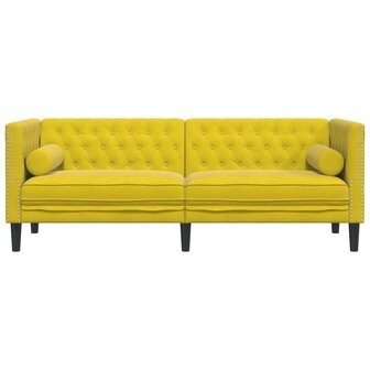 Driezitsbank Chesterfield-stijl met bolsters fluweel geel 4