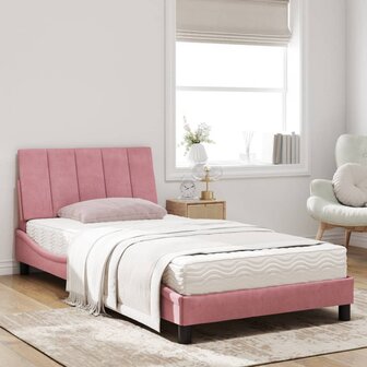 Bed met matras fluweel roze 100x200 cm 3