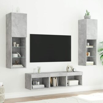 5-delige Tv-wandmeubelset met LED bewerkt hout betongrijs 3