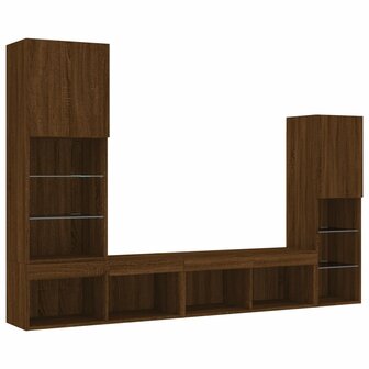 4-delige Tv-wandmeubelset met LED bewerkt hout bruineikenkleur 3