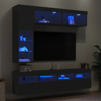 7-delige Tv-wandmeubelset met LED-verlichting zwart 1