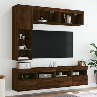 7-delige Tv-wandmeubelset met LED-verlichting bruin eikenkleur 4