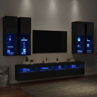 7-delige Tv-wandmeubelset met LED-verlichting zwart 1