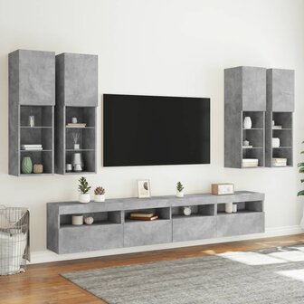 7-delige Tv-wandmeubelset met LED-verlichting betongrijs 4