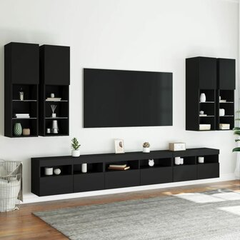 7-delige Tv-wandmeubelset met LED-verlichting zwart 5