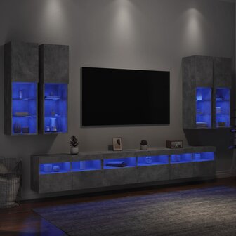 7-delige Tv-wandmeubelset met LED-verlichting betongrijs 1