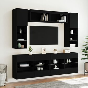 6-delige Tv-wandmeubelset met LED-verlichting zwart 4