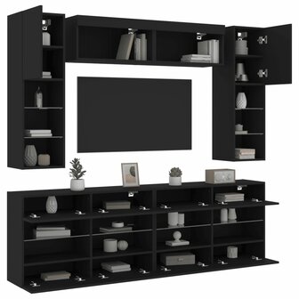 6-delige Tv-wandmeubelset met LED-verlichting zwart 5