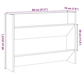 Wandschoenenkast 80x18x60 cm bewerkt hout artisanaal eikenkleur 8