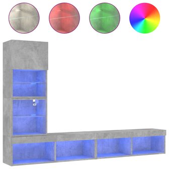 4-delige Tv-wandmeubelset met LED bewerkt hout betongrijs 2