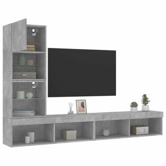 4-delige Tv-wandmeubelset met LED bewerkt hout betongrijs 5