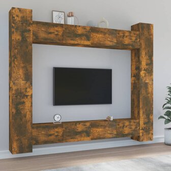 8-delige Tv-meubelset bewerkt hout gerookt eikenkleurig 1