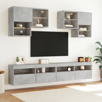 6-delige Tv-wandmeubelset met LED-verlichting betongrijs 4