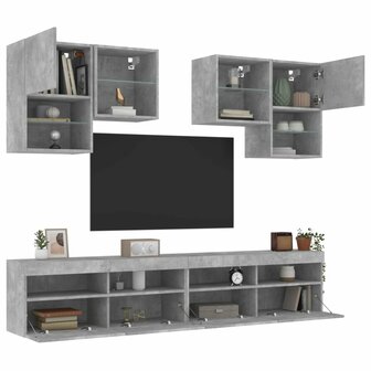 6-delige Tv-wandmeubelset met LED-verlichting betongrijs 5