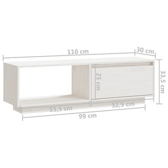 Tv-meubel 110x30x33,5 cm massief grenenhout wit 10