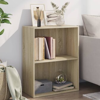 Boekenkast 2 schappen 60x30x76,5 cm bewerkt hout sonoma eiken 1