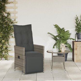 Tuinstoel verstelbaar met kussens poly rattan grijs 3