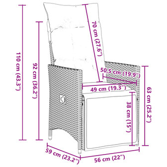 Tuinstoel verstelbaar met kussens poly rattan grijs 11