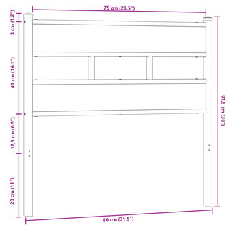 Hoofdbord 75 cm bewerkt hout en staal bruin eikenkleurig 6