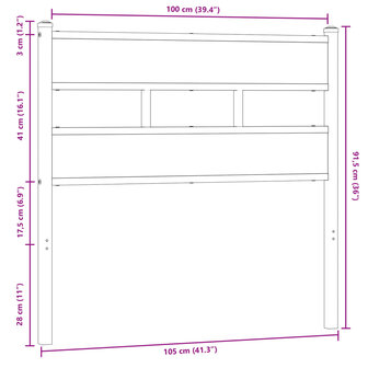 Hoofdbord 100 cm bewerkt hout en staal bruin eikenkleurig 6