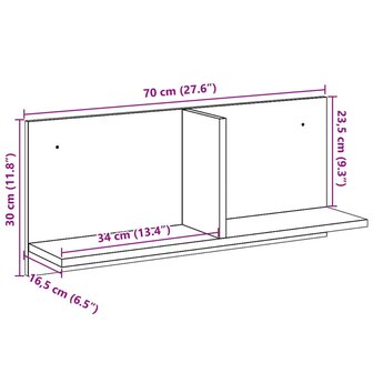 Wandkast 70x16,5x30 cm bewerkt hout bruin eikenkleur 9