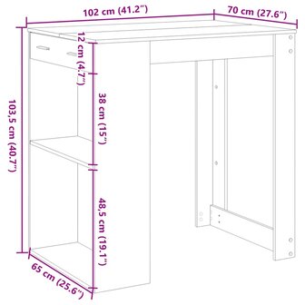 Bartafel 102x70x103,5 cm bewerkt hout grijs sonoma eikenkleur 10