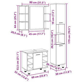 3-delige Badkamermeubelset bewerkt hout sonoma eikenkleurig 12
