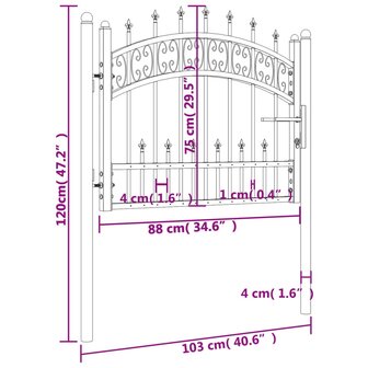 Poort met spijlpunten 103x120 cm gepoedercoat staal zwart 6