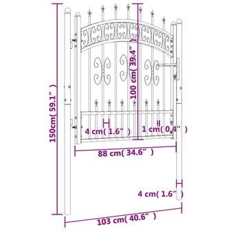 Poort met spijlpunten 103x150 cm gepoedercoat staal zwart 6