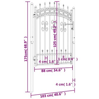 Poort met spijlpunten 103x175 cm gepoedercoat staal zwart 6